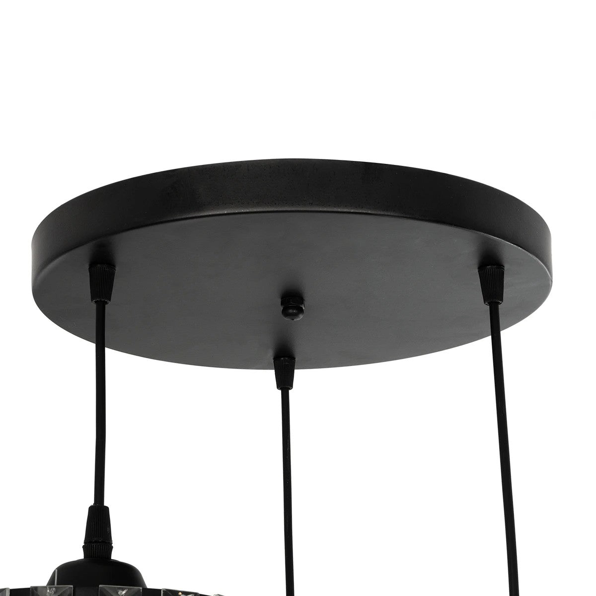 GloboStar® FLAREX 201-0084 Vintage Κρεμαστό Φωτιστικό Πλέγμα Τρίφωτο 3 x E27 IP20 Μαύρο Μέταλλο με Κρυστάλλους - Μ40 x Π40 x Υ50cm - ledmania.gr