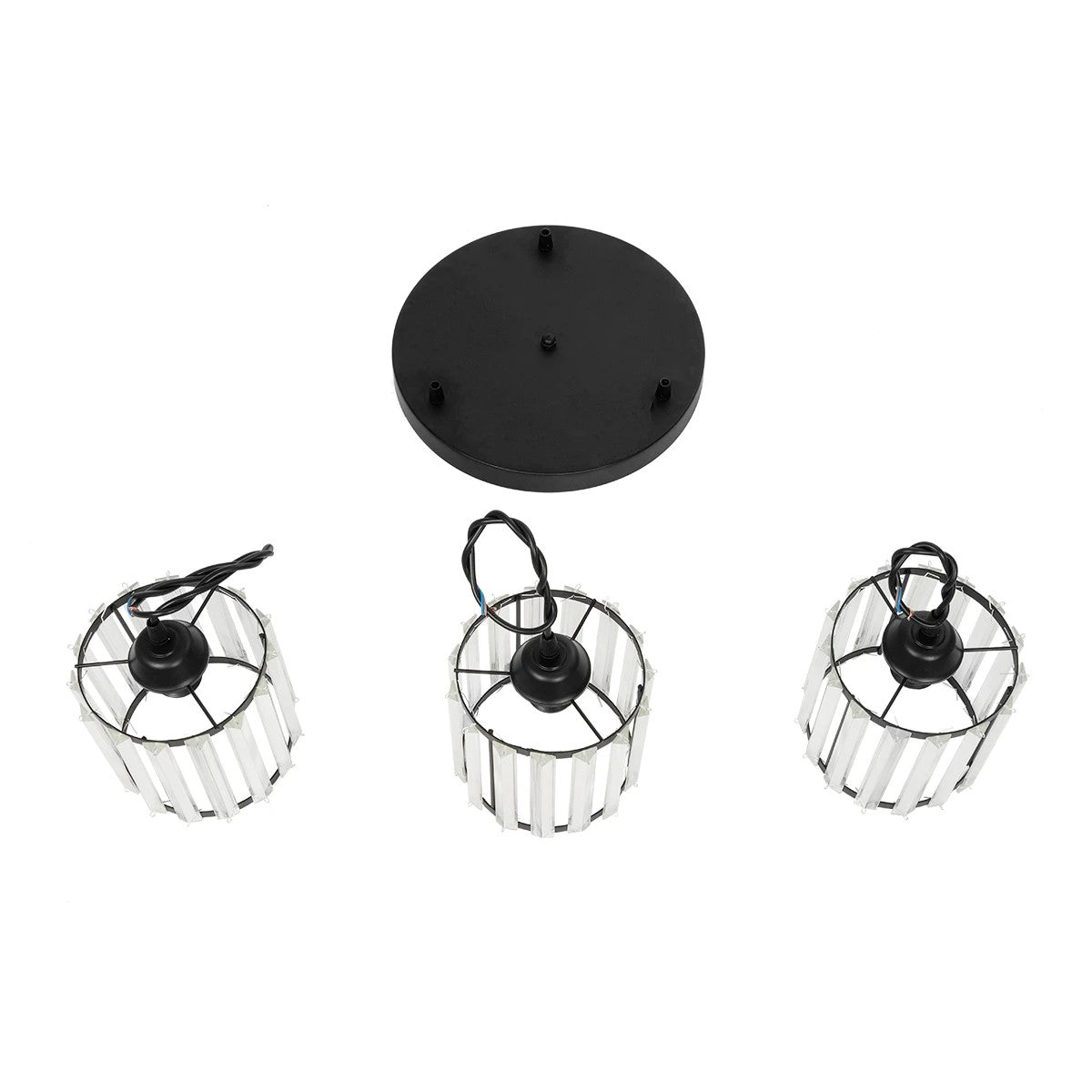 GloboStar® FLAREX 201-0084 Vintage Κρεμαστό Φωτιστικό Πλέγμα Τρίφωτο 3 x E27 IP20 Μαύρο Μέταλλο με Κρυστάλλους - Μ40 x Π40 x Υ50cm - ledmania.gr