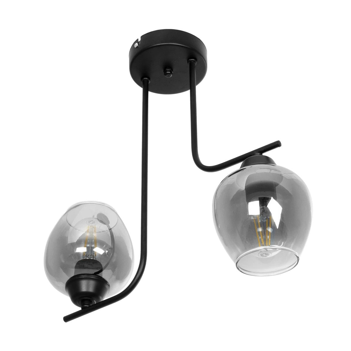 GloboStar® GLOSSA 201-0091 Vintage Φωτιστικό Οροφής Μπάλα Δίφωτο 2 x E27 IP20 Μαύρο Μέταλλο με Μαύρο Φιμέ Γυαλί - Μ40 x Π15 x Υ17cm - ledmania.gr