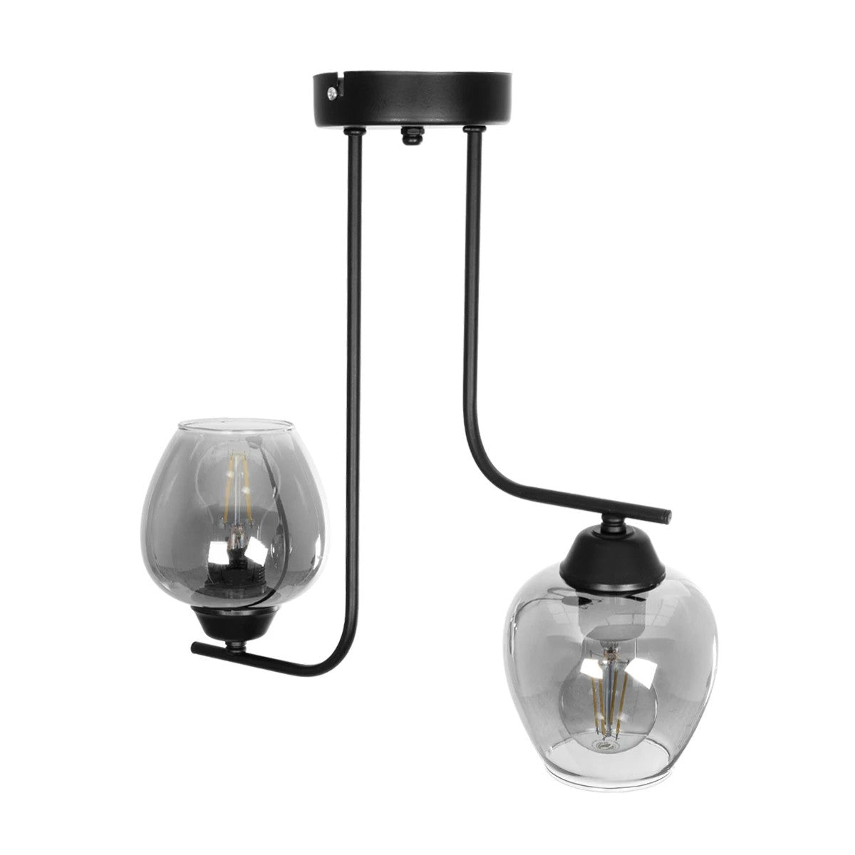 GloboStar® GLOSSA 201-0091 Vintage Φωτιστικό Οροφής Μπάλα Δίφωτο 2 x E27 IP20 Μαύρο Μέταλλο με Μαύρο Φιμέ Γυαλί - Μ40 x Π15 x Υ17cm - ledmania.gr