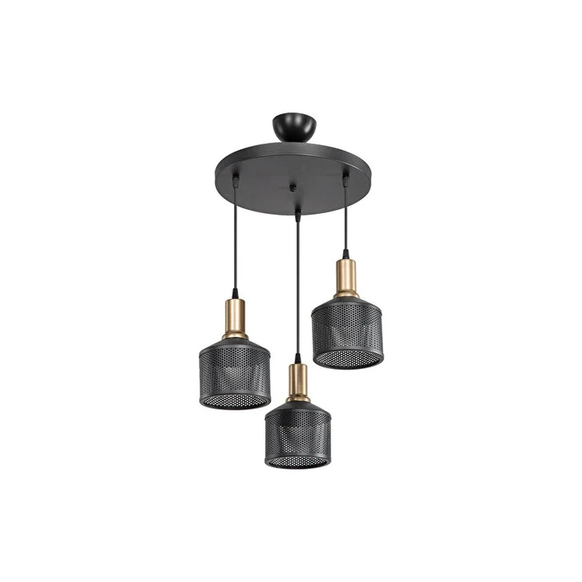 GloboStar® RADIANT 201-0097 Vintage Κρεμαστό Φωτιστικό Πλέγμα Τρίφωτο 3 x E27 IP20 Μαύρο & Χρυσό Μέταλλο - Μ30 x Π30 x Υ80cm - ledmania.gr