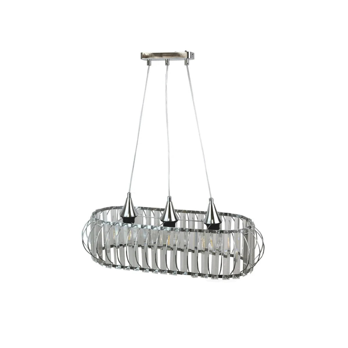 GloboStar® RAZIA 201-0101 Vintage Κρεμαστό Φωτιστικό Κρύσταλλα Τρίφωτο 3 x E27 IP20 Ασημί Μέταλλο με Διάφανο Γυαλί - Μ60 x Π40 x Υ70cm - ledmania.gr