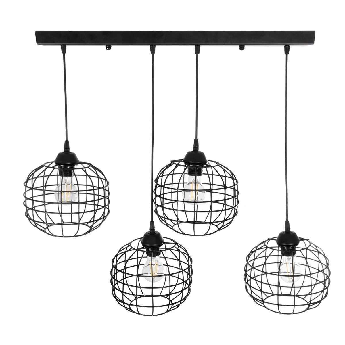 GloboStar® PULSAR 201-0103 Vintage Κρεμαστό Φωτιστικό Ράγα Πολύφωτο 4 x E27 IP20 Μαύρο Μέταλλο - Μ70 x Π20 x Υ80cm - ledmania.gr