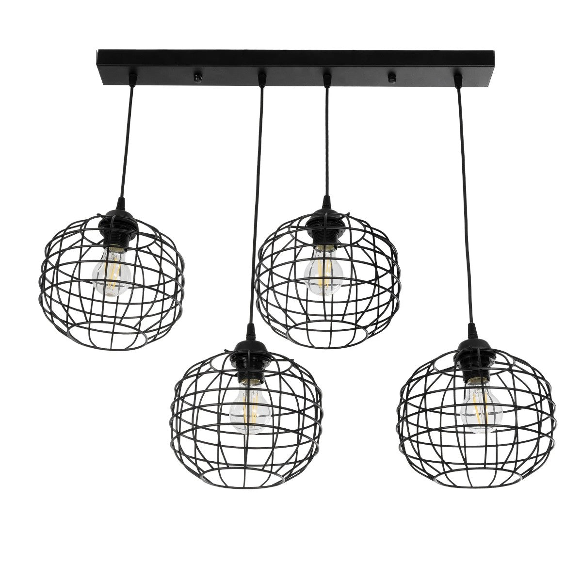 GloboStar® PULSAR 201-0103 Vintage Κρεμαστό Φωτιστικό Ράγα Πολύφωτο 4 x E27 IP20 Μαύρο Μέταλλο - Μ70 x Π20 x Υ80cm - ledmania.gr