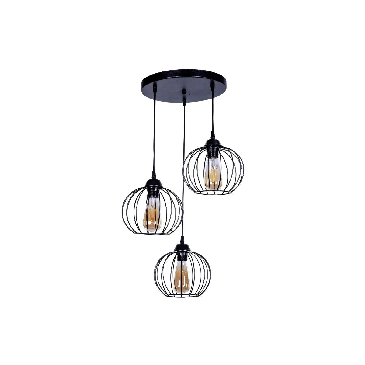 GloboStar® FLAMIA 201-0109 Vintage Κρεμαστό Φωτιστικό Πλέγμα Τρίφωτο 3 x E27 IP20 Μαύρο Μέταλλο - Μ40 x Π40 x Υ60cm - ledmania.gr