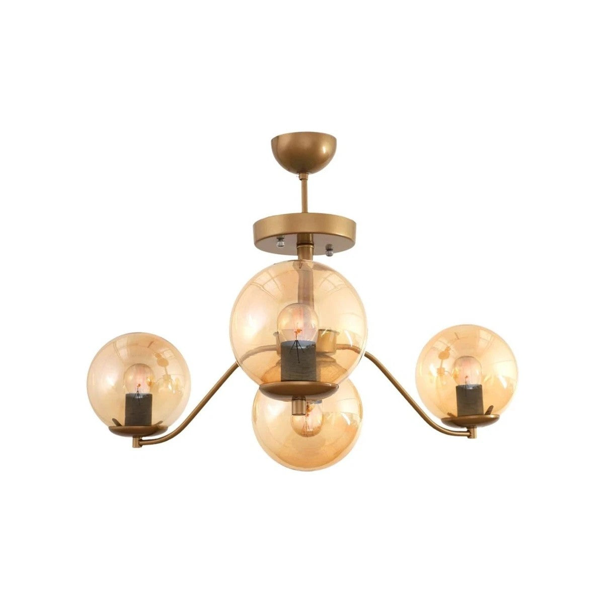 GloboStar® SUNRAY 201-0110 Vintage Κρεμαστό Φωτιστικό Μπάλα Πολύφωτο 4 x E27 IP20 Μαύρο Μέταλλο με Μελί Γυαλί - Μ55 x Π55 x Υ48cm - ledmania.gr