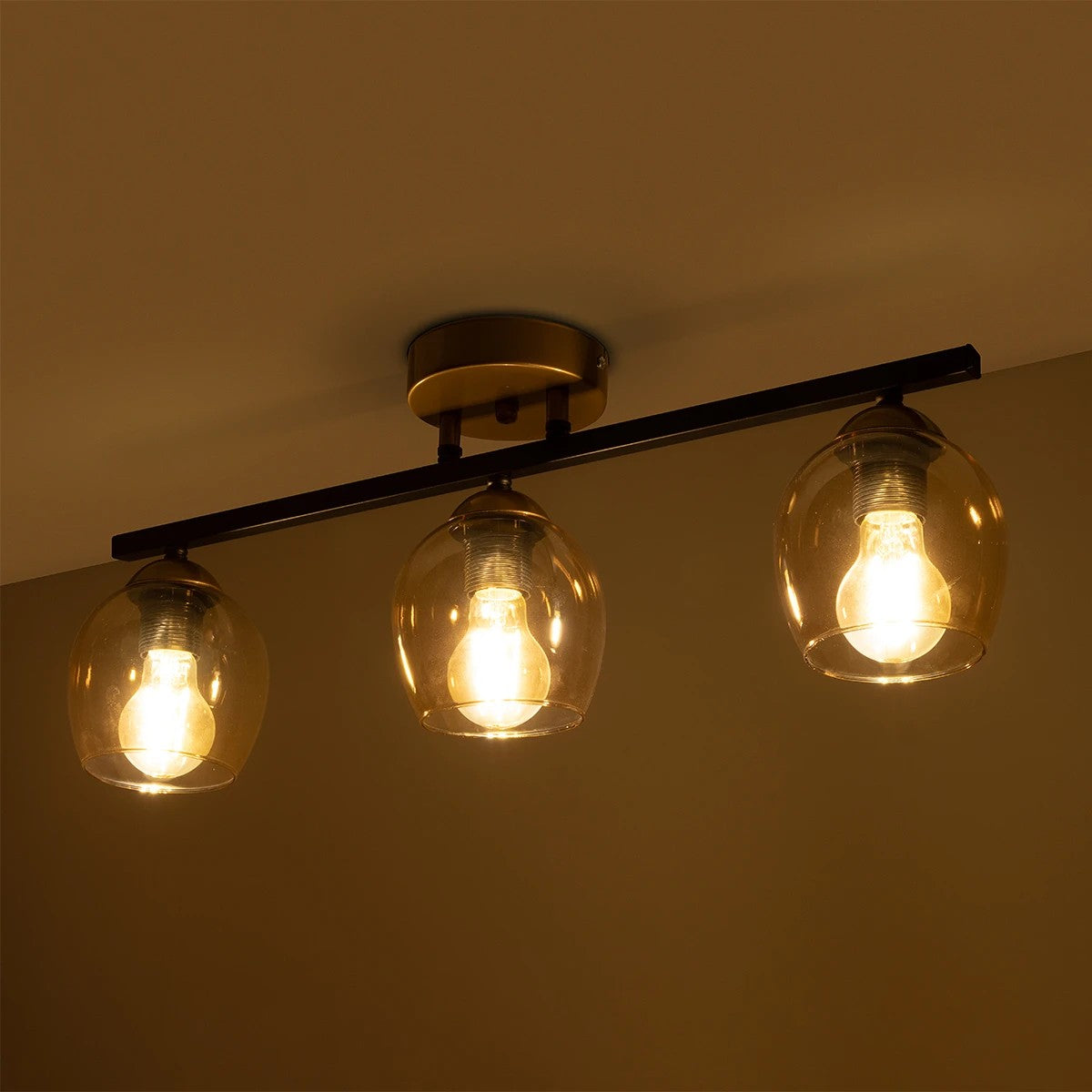 GLOBOSTAR® RADIUS 201-0122 Vintage Φωτιστικό Οροφής με Ντουί 3 x E27 AC 220-240V IP20 - Χρυσό, Μαύρο & Διάφανο- Μ60 x Π13 x Υ16cm - ledmania.gr