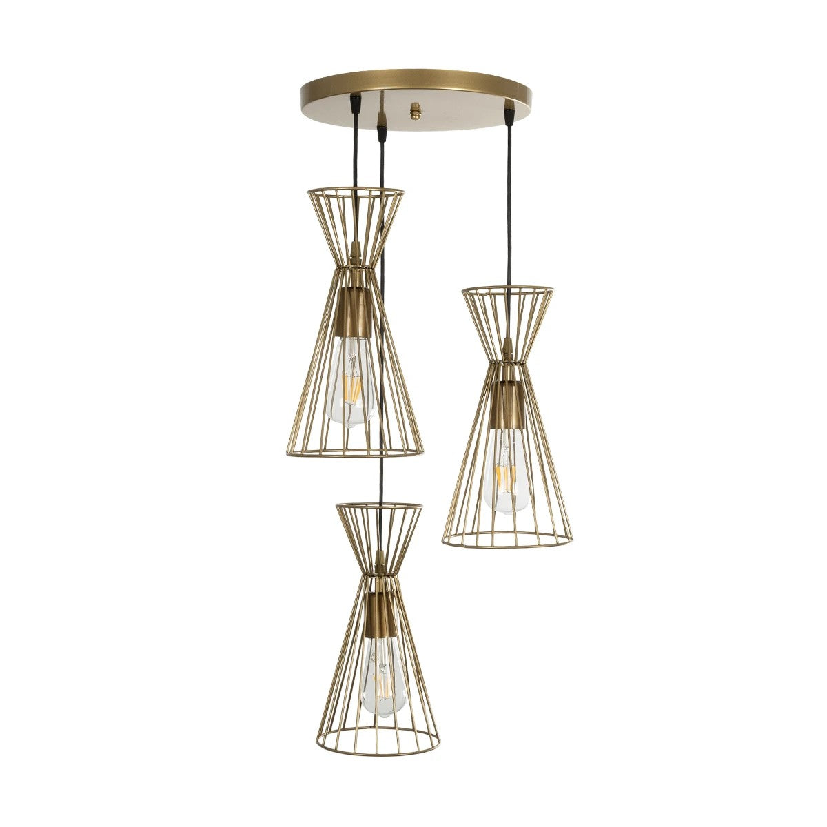 GLOBOSTAR® FLIXIO 201-0126 Vintage Κρεμαστό Φωτιστικό Οροφής με Ντουί 3 x E27 AC 220-240V IP20 - Χρυσό - Μ40 x Π40 x Υ70cm - ledmania.gr