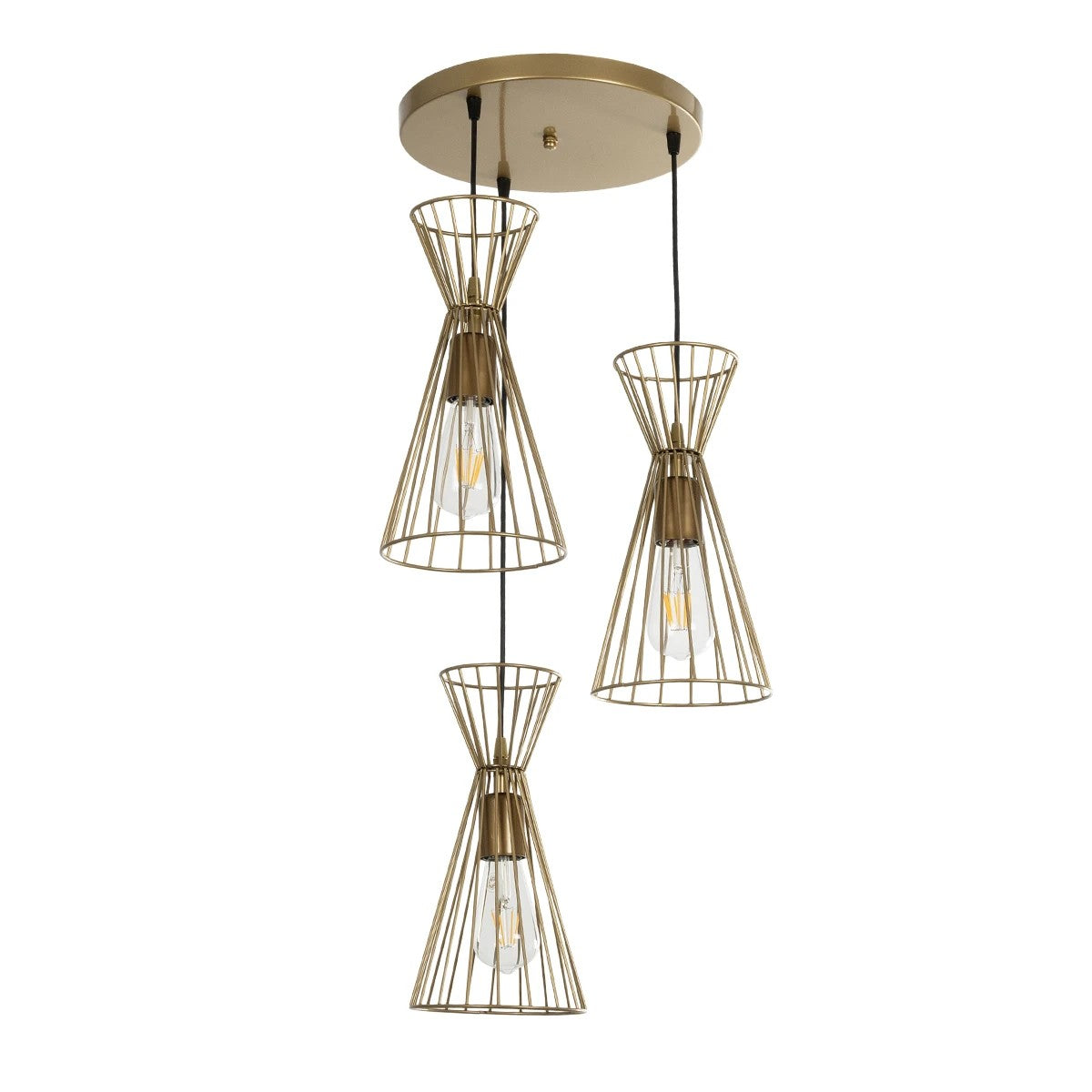 GLOBOSTAR® FLIXIO 201-0126 Vintage Κρεμαστό Φωτιστικό Οροφής με Ντουί 3 x E27 AC 220-240V IP20 - Χρυσό - Μ40 x Π40 x Υ70cm - ledmania.gr