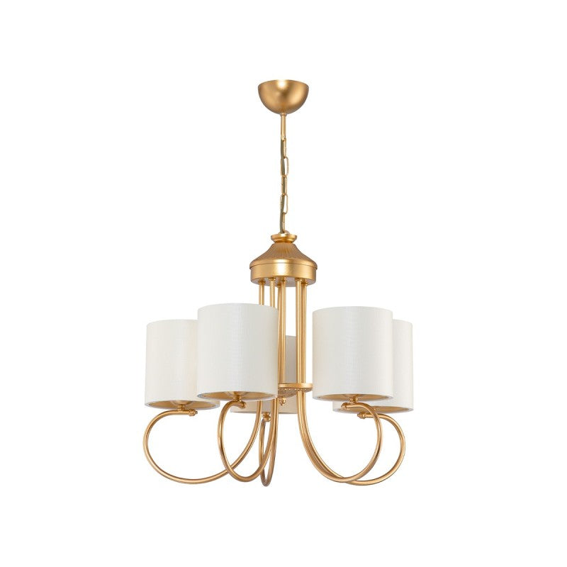 GloboStar® TRITON 203-0254 Vintage Κρεμαστό Φωτιστικό Καπέλο Πολύφωτο 5 x E27 IP20 Χρυσό Μέταλλο με Μπέζ Ύφασμα - Μ50 x Π50 x Υ48cm - ledmania.gr