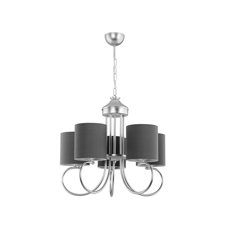 GloboStar® TRITON 203-0255 Vintage Κρεμαστό Φωτιστικό Καπέλο Πολύφωτο 5 x E27 IP20 Ασημί Μέταλλο με Γκρι Ύφασμα - Μ50 x Π50 x Υ48cm - ledmania.gr