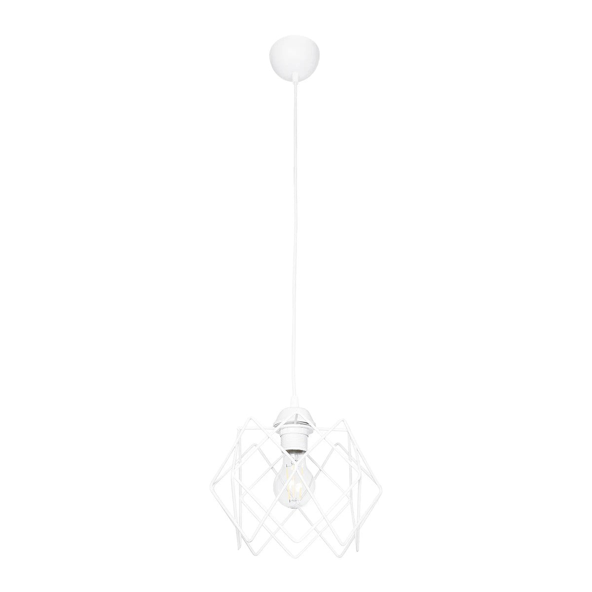 GloboStar® VORTEX 203-0001 Mοντέρνο Κρεμαστό Φωτιστικό Πλέγμα Μονόφωτο 1 x E27 IP20 Λευκό Μέταλλο - Μ23.5 x Π23.5 x Υ20cm - ledmania.gr