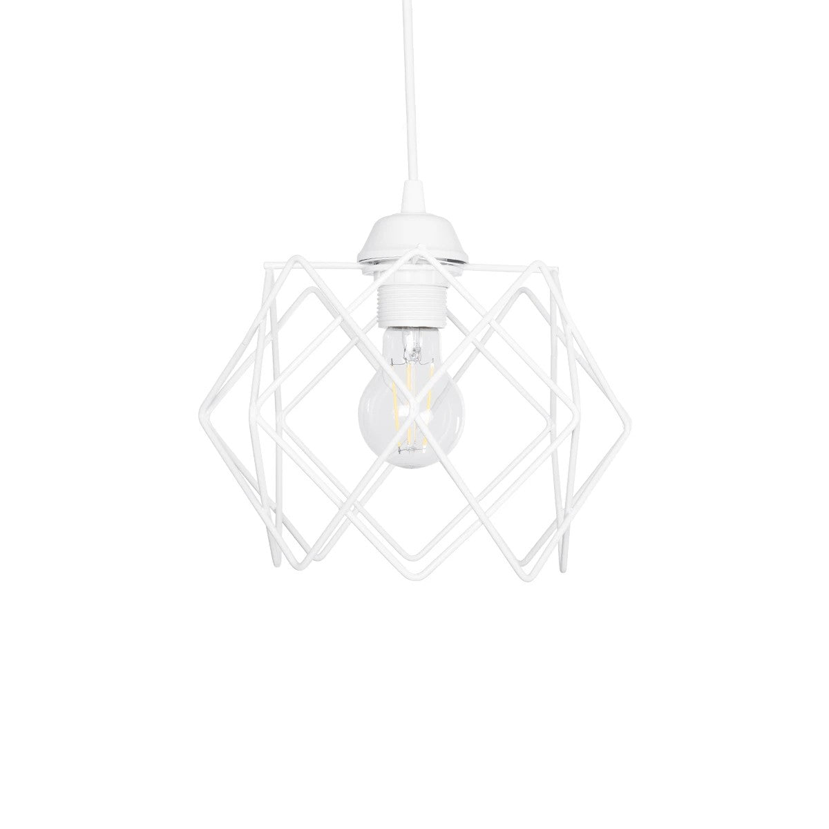 GloboStar® VORTEX 203-0001 Mοντέρνο Κρεμαστό Φωτιστικό Πλέγμα Μονόφωτο 1 x E27 IP20 Λευκό Μέταλλο - Μ23.5 x Π23.5 x Υ20cm - ledmania.gr