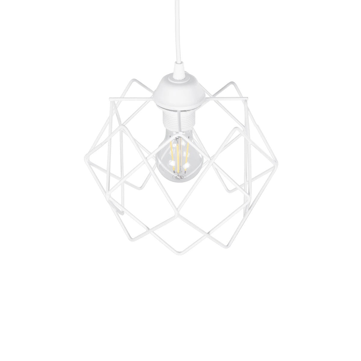 GloboStar® VORTEX 203-0001 Mοντέρνο Κρεμαστό Φωτιστικό Πλέγμα Μονόφωτο 1 x E27 IP20 Λευκό Μέταλλο - Μ23.5 x Π23.5 x Υ20cm - ledmania.gr