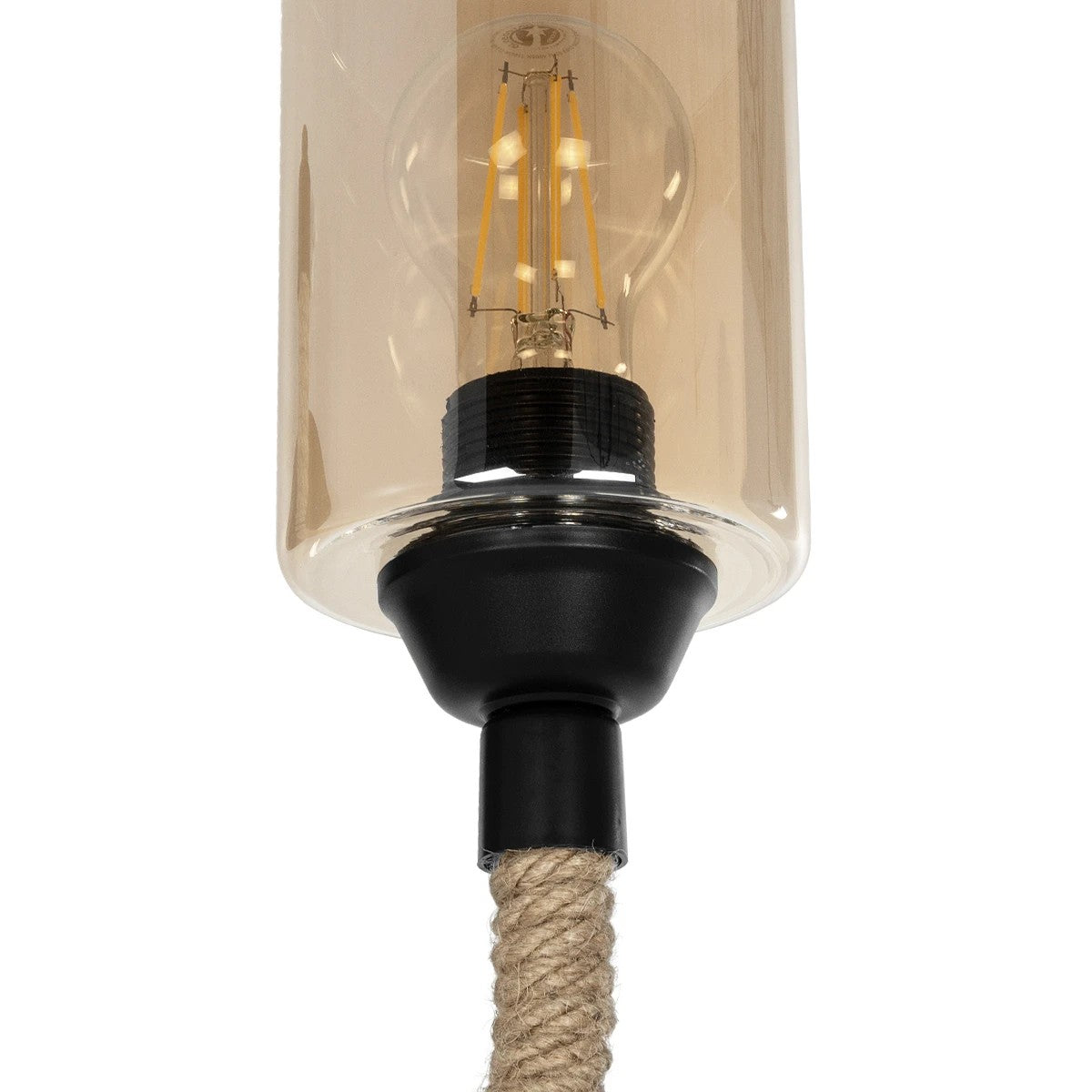 GloboStar® RIFT 203-0002 Vintage Επιτοίχιο Φωτιστικό Απλίκα Σχοινί Μονόφωτο 1 x E27 IP20 Μαύρο Μέταλλο με Μπεζ Σχοινί με Φιμέ Γυαλί - Μ12 x Π24 x Υ31cm - ledmania.gr