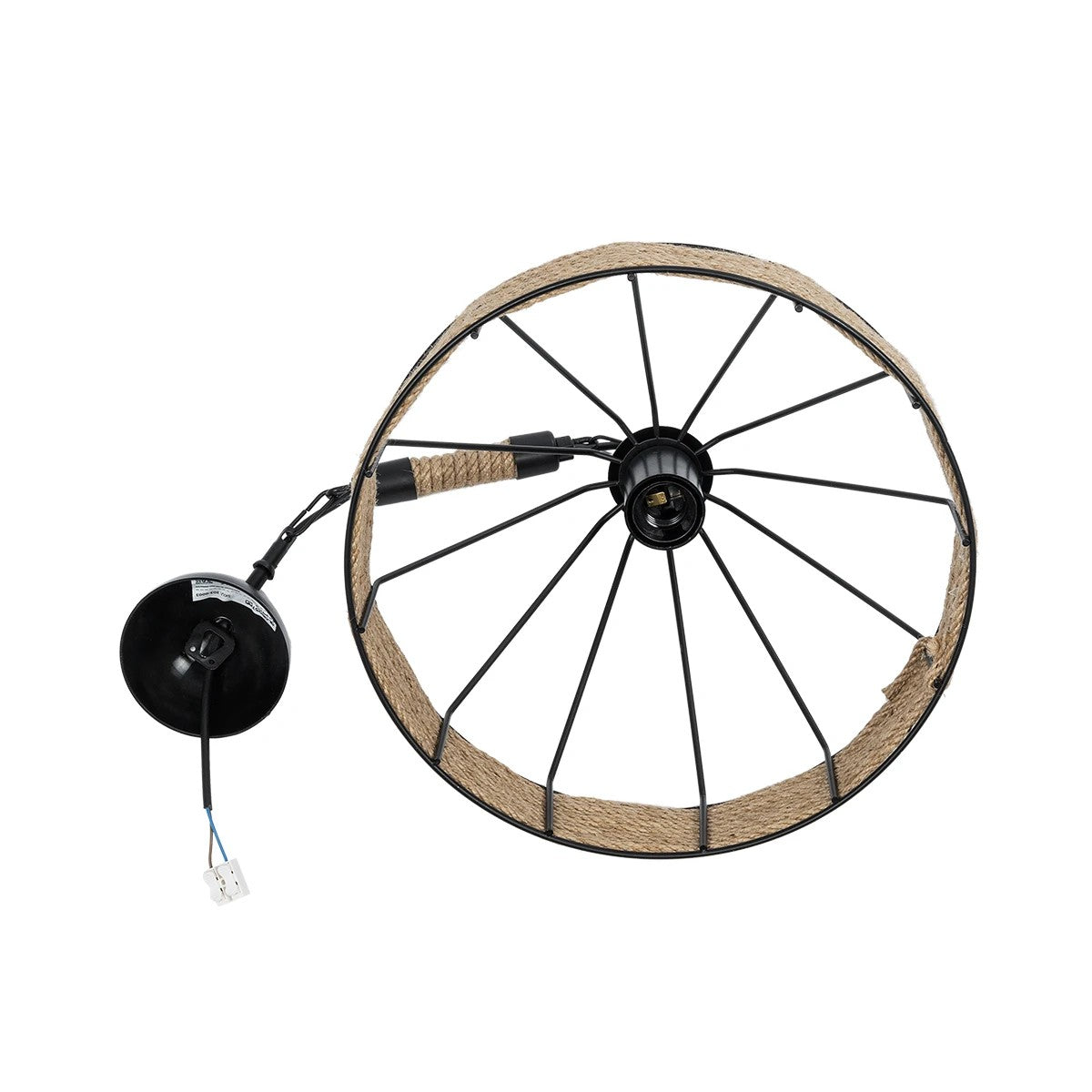 GloboStar® ZION 203-0003 Vintage Κρεμαστό Φωτιστικό Σχοινί Μονόφωτο 1 x E27 IP20 Μαύρο Μέταλλο με Μπεζ Σχοινί - Μ33 x Π33 x Υ29cm - ledmania.gr
