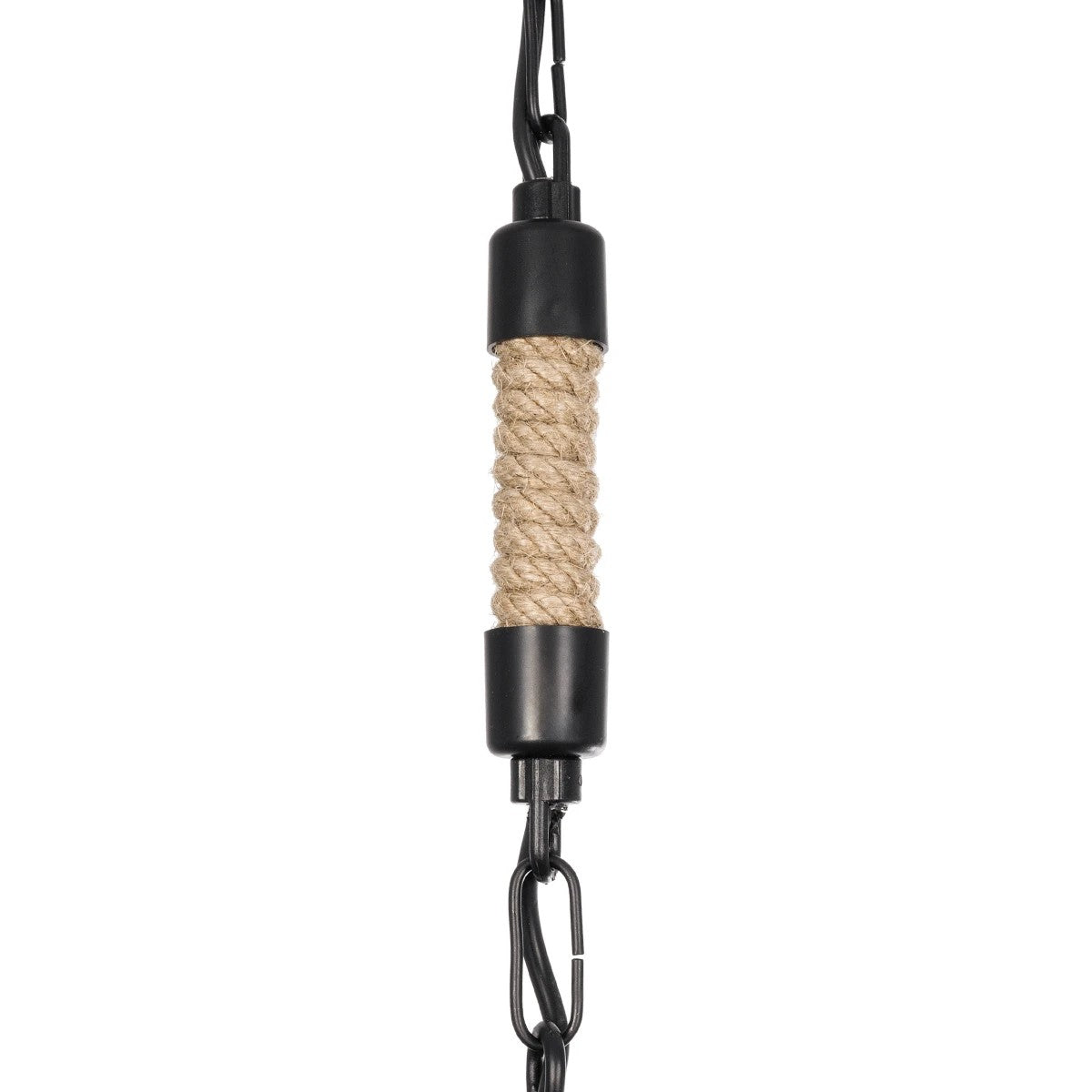 GloboStar® ZION 203-0003 Vintage Κρεμαστό Φωτιστικό Σχοινί Μονόφωτο 1 x E27 IP20 Μαύρο Μέταλλο με Μπεζ Σχοινί - Μ33 x Π33 x Υ29cm - ledmania.gr