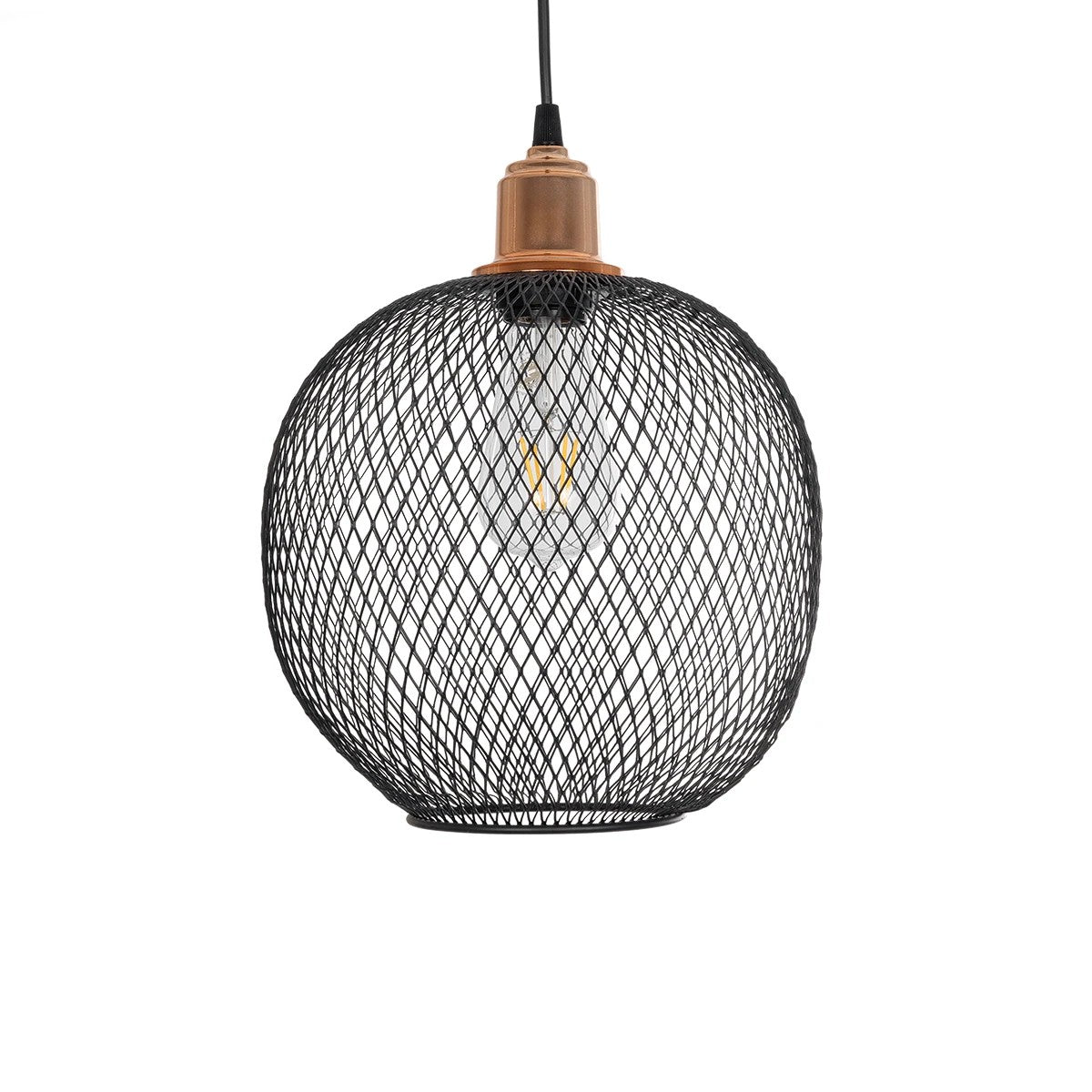 GLOBOSTAR® WIRE 203-0004 Μοντέρνο Κρεμαστό Φωτιστικό Οροφής με Ντουί 1 x E27 AC 220-240V IP20 - Μαύρο & Χάλκινο - Μ25 x Π25 x Υ30cm - ledmania.gr