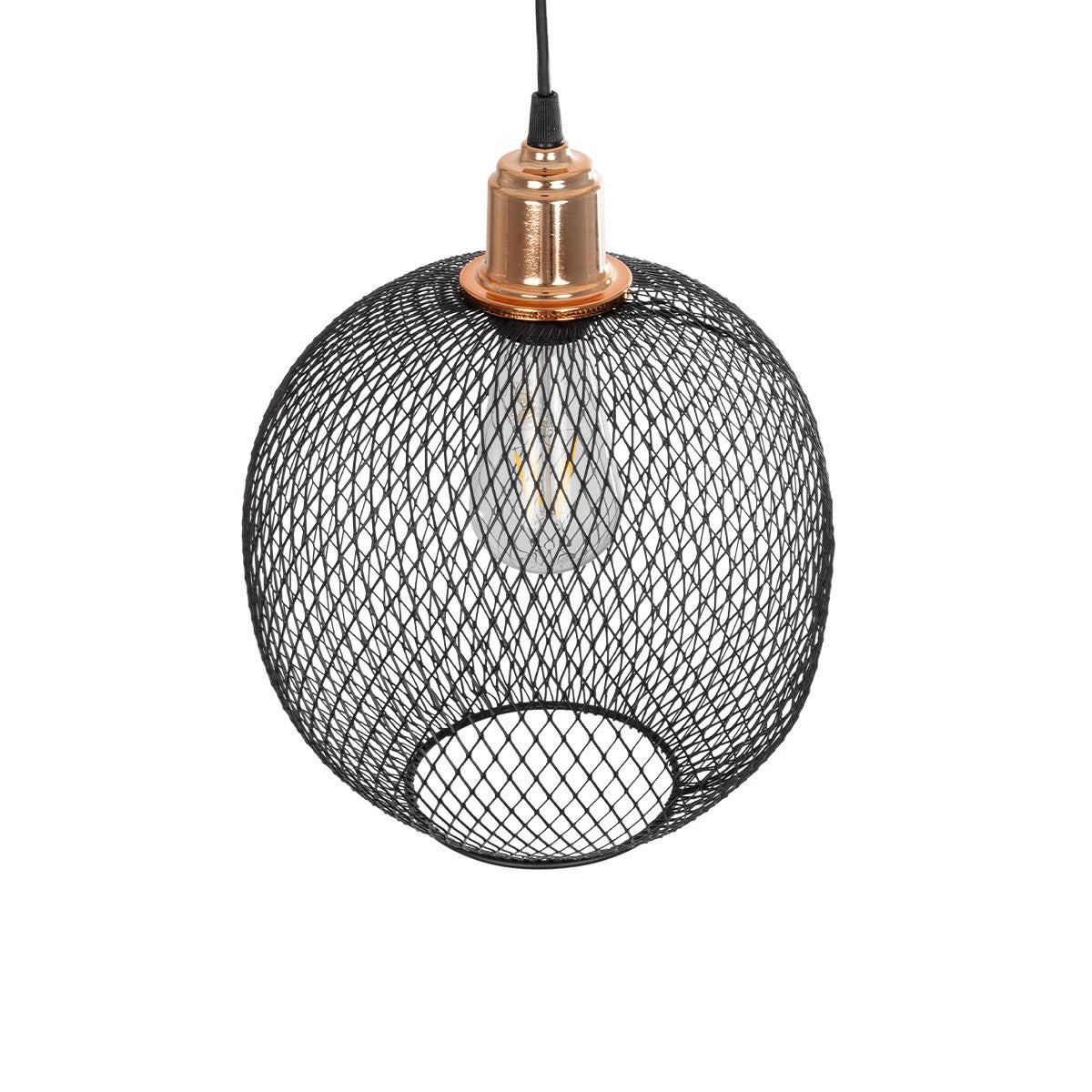 GLOBOSTAR® WIRE 203-0004 Μοντέρνο Κρεμαστό Φωτιστικό Οροφής με Ντουί 1 x E27 AC 220-240V IP20 - Μαύρο & Χάλκινο - Μ25 x Π25 x Υ30cm - ledmania.gr