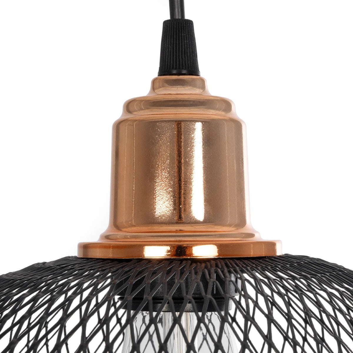 GLOBOSTAR® WIRE 203-0004 Μοντέρνο Κρεμαστό Φωτιστικό Οροφής με Ντουί 1 x E27 AC 220-240V IP20 - Μαύρο & Χάλκινο - Μ25 x Π25 x Υ30cm - ledmania.gr