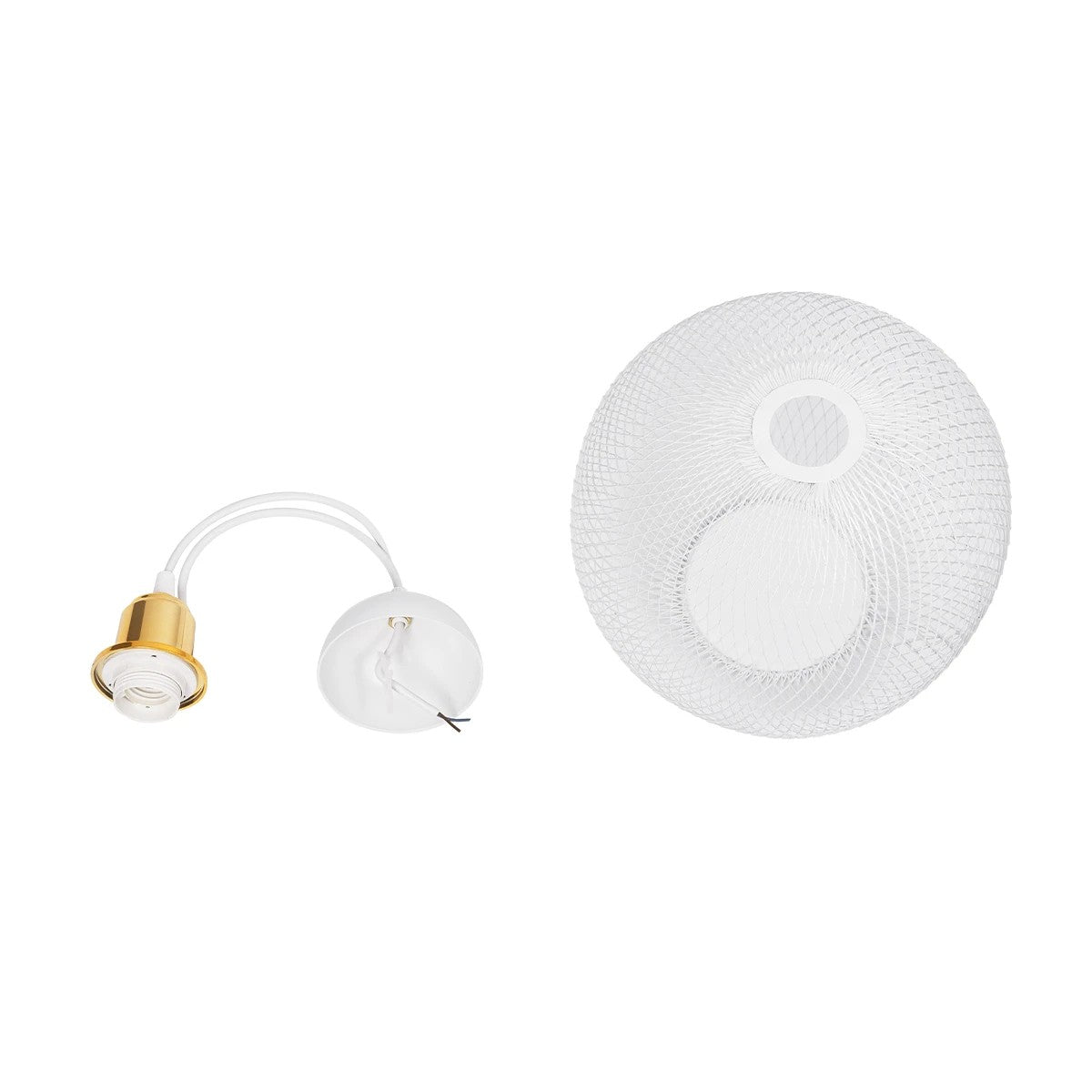 GloboStar® WIRE 203-0005 Μοντέρνο Κρεμαστό Φωτιστικό Πλέγμα Μονόφωτο 1 x E27 IP20 Λευκό & Χρυσό Μέταλλο - Μ25 x Π25 x Υ30cm - ledmania.gr