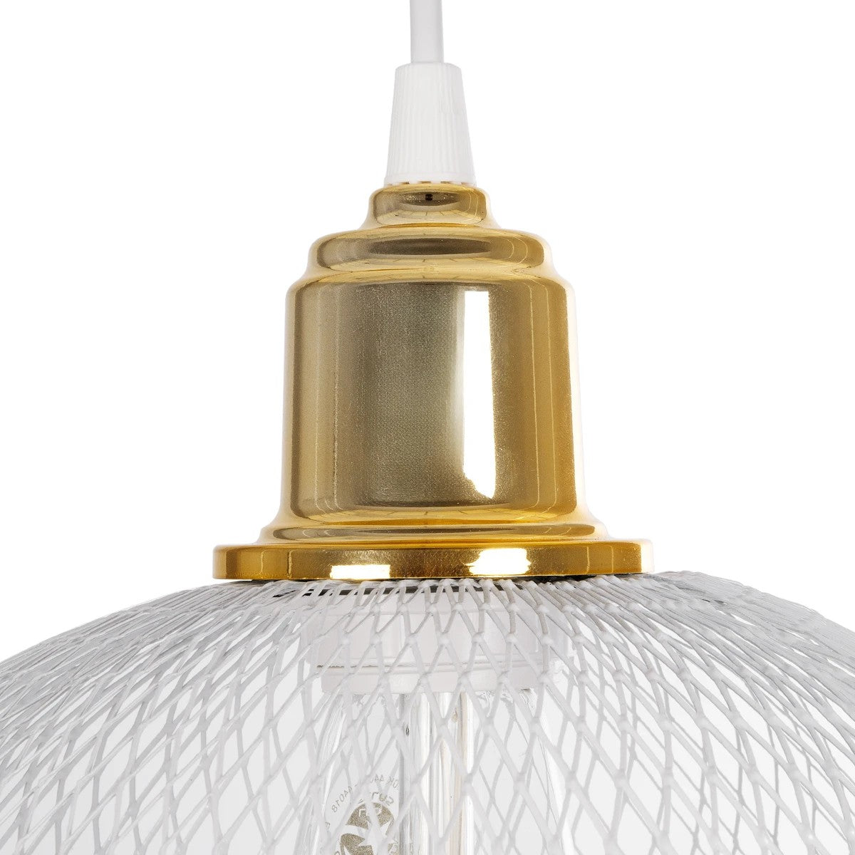 GloboStar® WIRE 203-0005 Μοντέρνο Κρεμαστό Φωτιστικό Πλέγμα Μονόφωτο 1 x E27 IP20 Λευκό & Χρυσό Μέταλλο - Μ25 x Π25 x Υ30cm - ledmania.gr