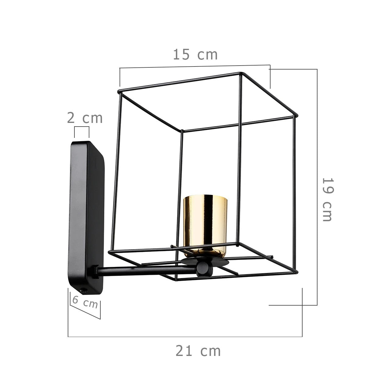 GloboStar® CYRA 203-0012 Μοντέρνο Επιτοίχιο Φωτιστικό Απλίκα Μονόφωτο 1 x E27 IP20 Μαύρο & Χρυσό Μέταλλο - Μ21 x Π21 x Υ19cm