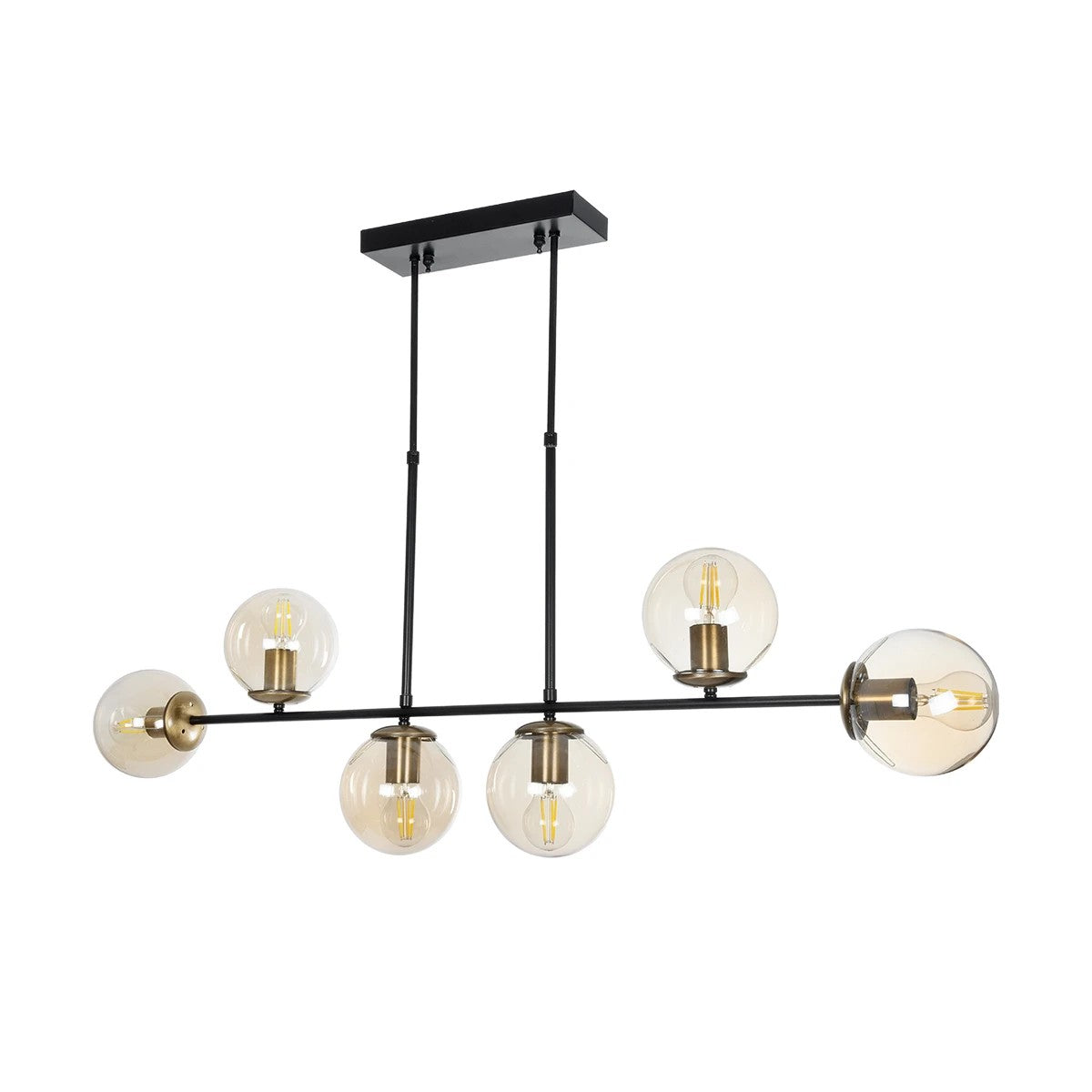 GloboStar® LATTICE 203-0016 Μοντέρνο Κρεμαστό Φωτιστικό Μπάλα Πολύφωτο 6 x E27 IP20 Μαύρο & Μπρούτζινο Μέταλλο με Mελί Γυαλί - Μ120 x Π15 x Υ32cm - ledmania.gr