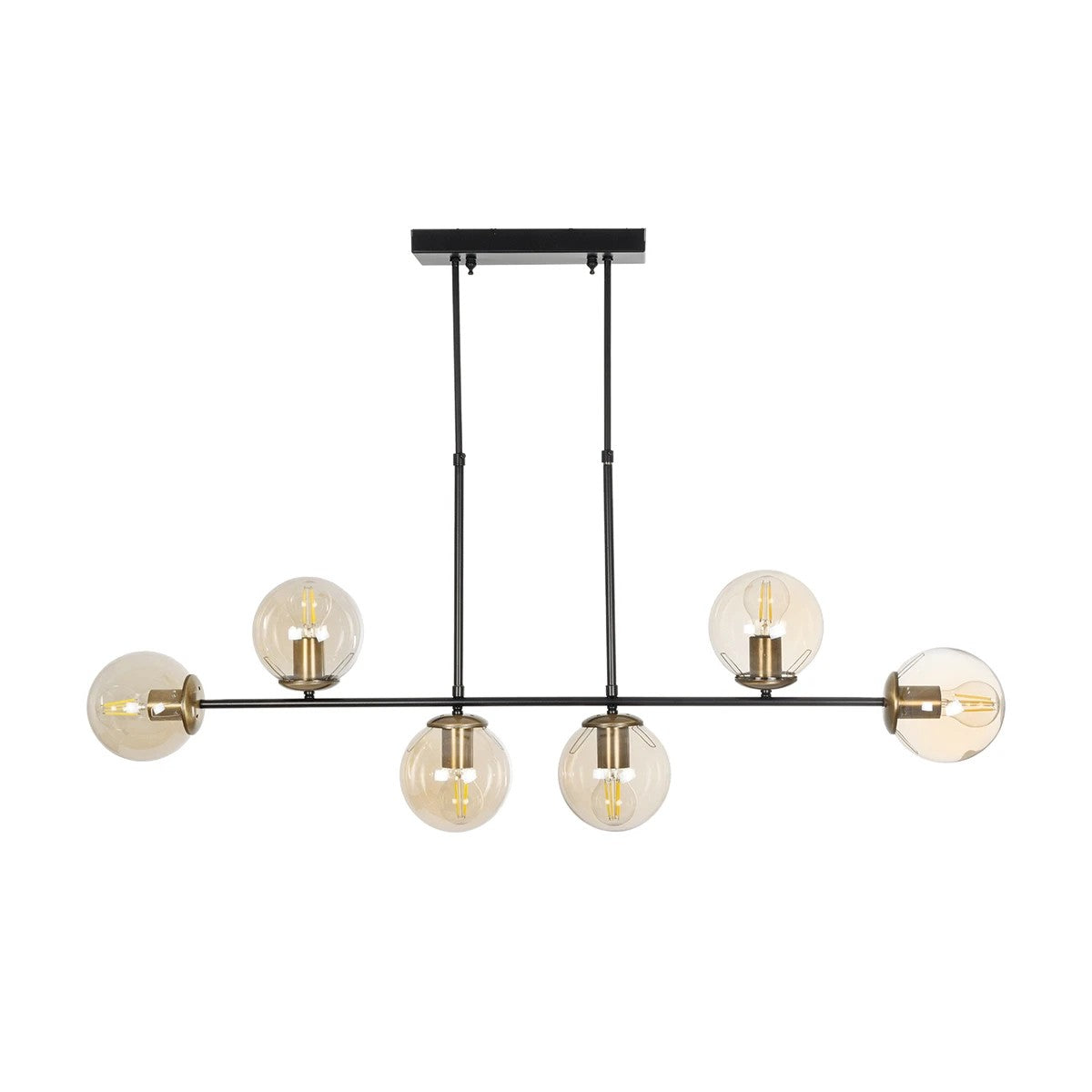 GloboStar® LATTICE 203-0016 Μοντέρνο Κρεμαστό Φωτιστικό Μπάλα Πολύφωτο 6 x E27 IP20 Μαύρο & Μπρούτζινο Μέταλλο με Mελί Γυαλί - Μ120 x Π15 x Υ32cm - ledmania.gr