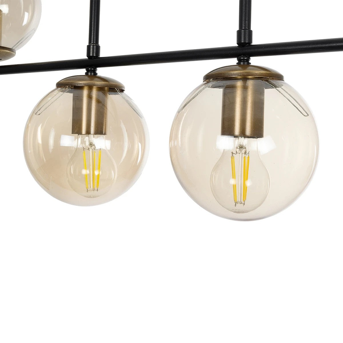 GloboStar® LATTICE 203-0016 Μοντέρνο Κρεμαστό Φωτιστικό Μπάλα Πολύφωτο 6 x E27 IP20 Μαύρο & Μπρούτζινο Μέταλλο με Mελί Γυαλί - Μ120 x Π15 x Υ32cm - ledmania.gr