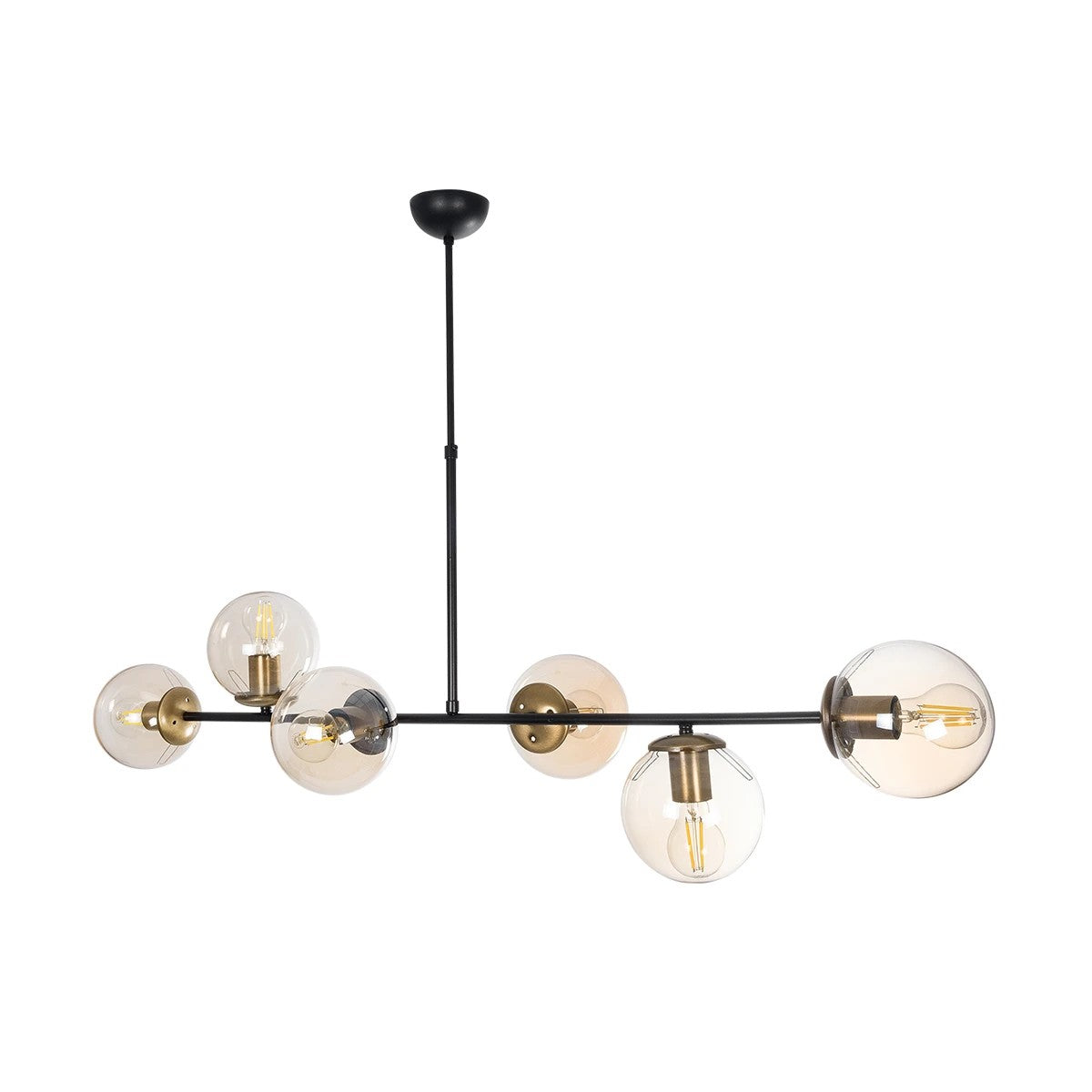 GloboStar® LATTICE 203-0017 Μοντέρνο Κρεμαστό Φωτιστικό Μπάλα Πολύφωτο 6 x E27 IP20 Μαύρο & Μπρούτζινο Μέταλλο με Mελί Γυαλί - Μ120 x Π32 x Υ32cm - ledmania.gr