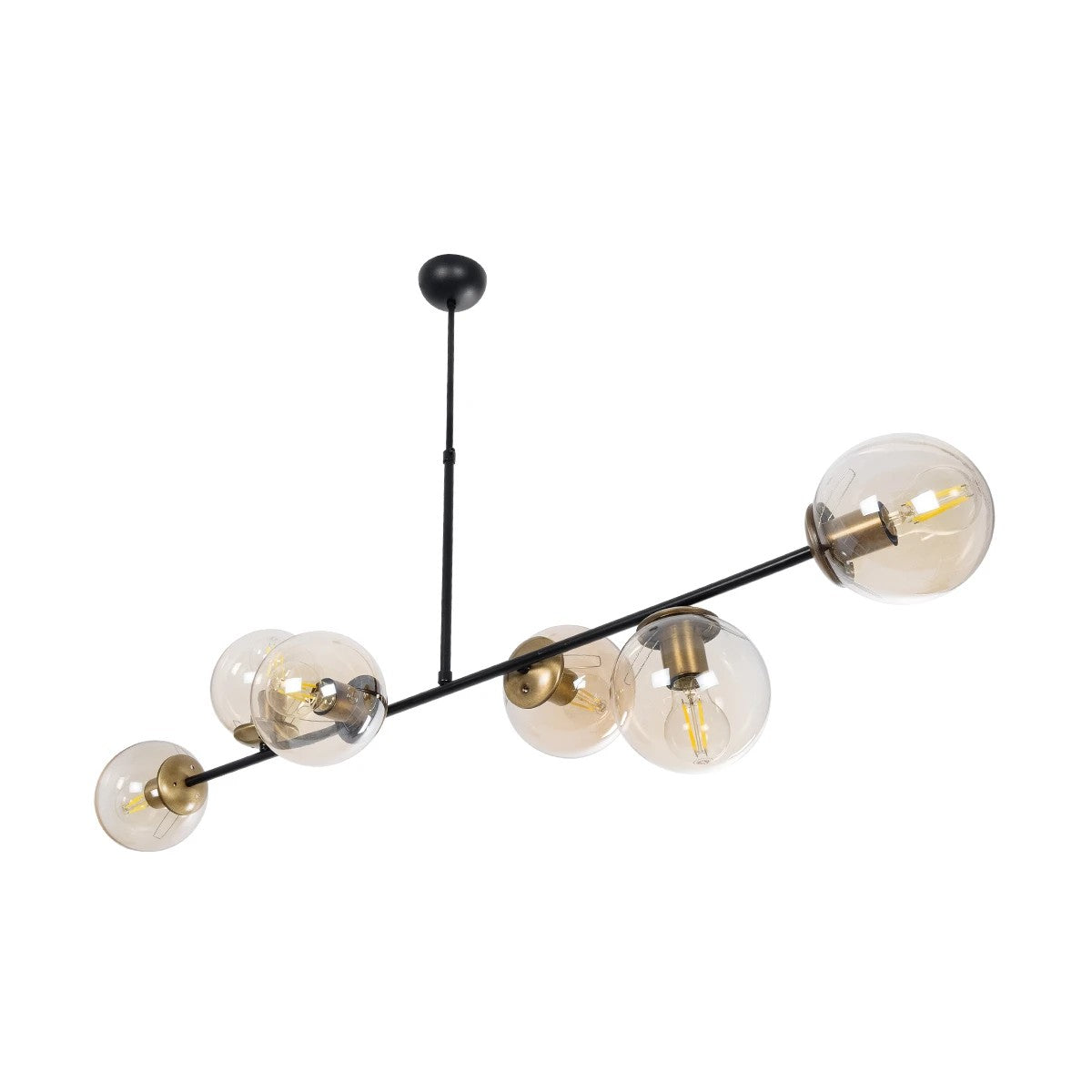 GloboStar® LATTICE 203-0017 Μοντέρνο Κρεμαστό Φωτιστικό Μπάλα Πολύφωτο 6 x E27 IP20 Μαύρο & Μπρούτζινο Μέταλλο με Mελί Γυαλί - Μ120 x Π32 x Υ32cm - ledmania.gr