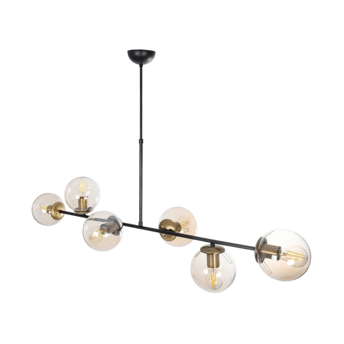 GloboStar® LATTICE 203-0017 Μοντέρνο Κρεμαστό Φωτιστικό Μπάλα Πολύφωτο 6 x E27 IP20 Μαύρο & Μπρούτζινο Μέταλλο με Mελί Γυαλί - Μ120 x Π32 x Υ32cm - ledmania.gr
