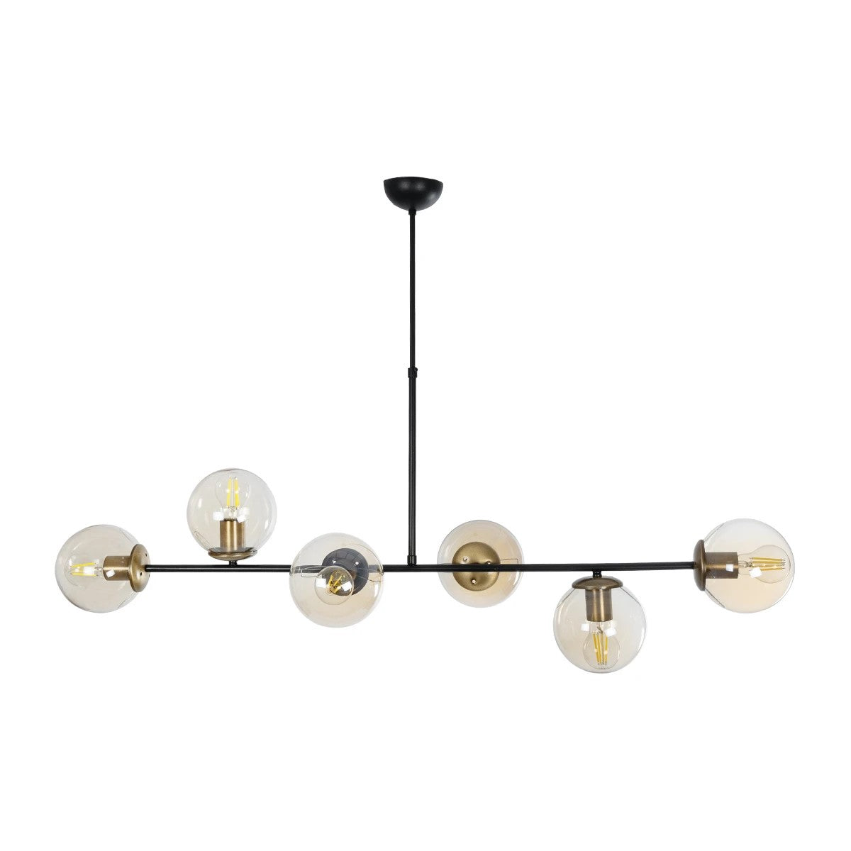 GloboStar® LATTICE 203-0017 Μοντέρνο Κρεμαστό Φωτιστικό Μπάλα Πολύφωτο 6 x E27 IP20 Μαύρο & Μπρούτζινο Μέταλλο με Mελί Γυαλί - Μ120 x Π32 x Υ32cm - ledmania.gr
