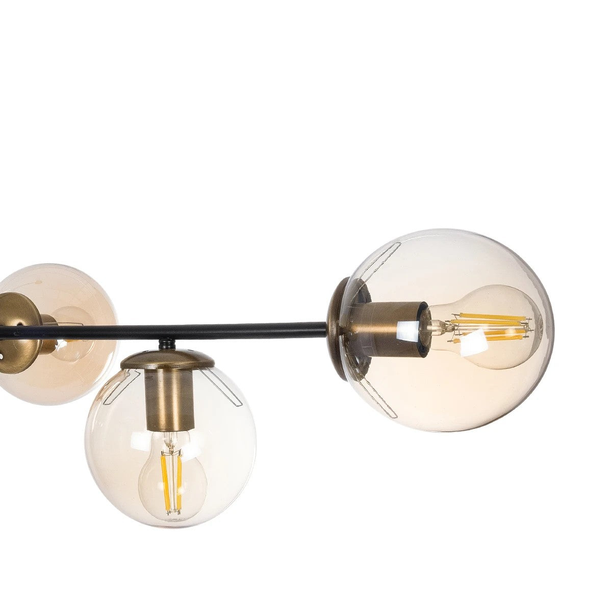 GloboStar® LATTICE 203-0017 Μοντέρνο Κρεμαστό Φωτιστικό Μπάλα Πολύφωτο 6 x E27 IP20 Μαύρο & Μπρούτζινο Μέταλλο με Mελί Γυαλί - Μ120 x Π32 x Υ32cm - ledmania.gr