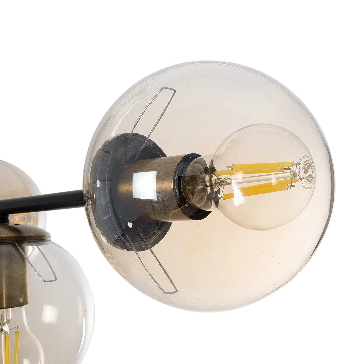GloboStar® LATTICE 203-0017 Μοντέρνο Κρεμαστό Φωτιστικό Μπάλα Πολύφωτο 6 x E27 IP20 Μαύρο & Μπρούτζινο Μέταλλο με Mελί Γυαλί - Μ120 x Π32 x Υ32cm - ledmania.gr