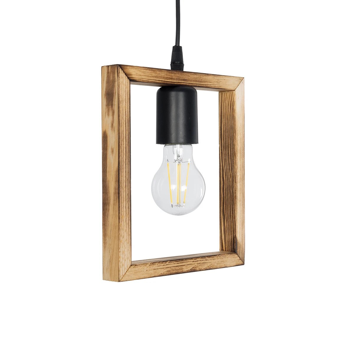 GloboStar® EDISON 203-0020 Vintage Κρεμαστό Φωτιστικό Γεωμετρικό Σχήμα Μονόφωτο 1 x E27 IP20 Μπεζ Ξύλο - Μ19 x Π5 x Υ22cm - ledmania.gr
