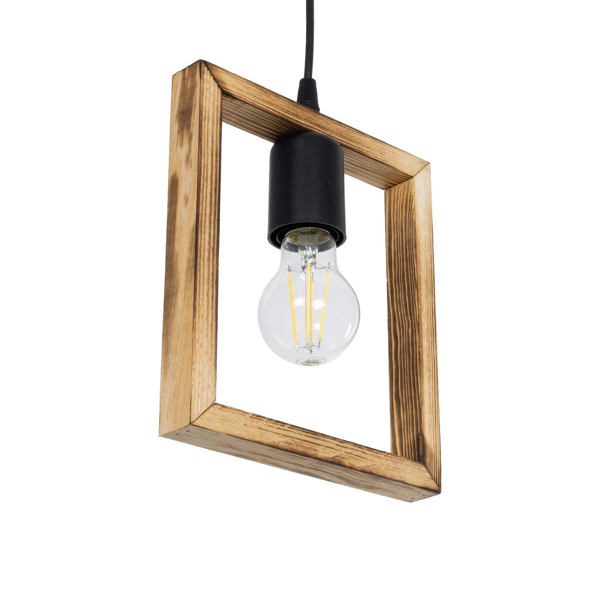 GloboStar® EDISON 203-0020 Vintage Κρεμαστό Φωτιστικό Γεωμετρικό Σχήμα Μονόφωτο 1 x E27 IP20 Μπεζ Ξύλο - Μ19 x Π5 x Υ22cm - ledmania.gr