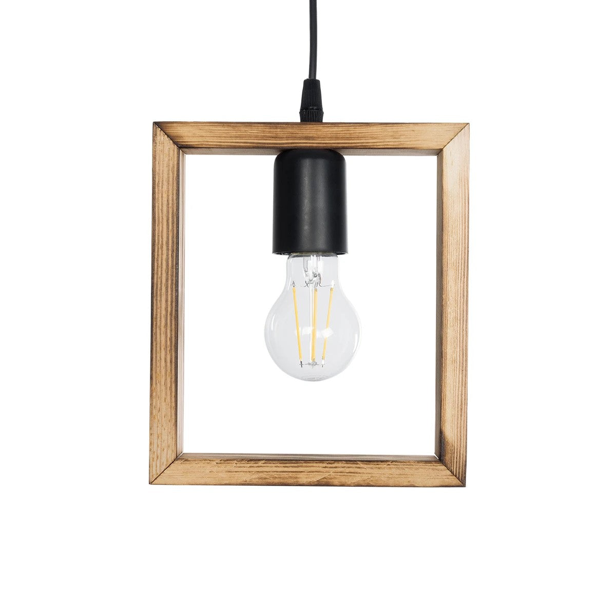 GloboStar® EDISON 203-0020 Vintage Κρεμαστό Φωτιστικό Γεωμετρικό Σχήμα Μονόφωτο 1 x E27 IP20 Μπεζ Ξύλο - Μ19 x Π5 x Υ22cm - ledmania.gr