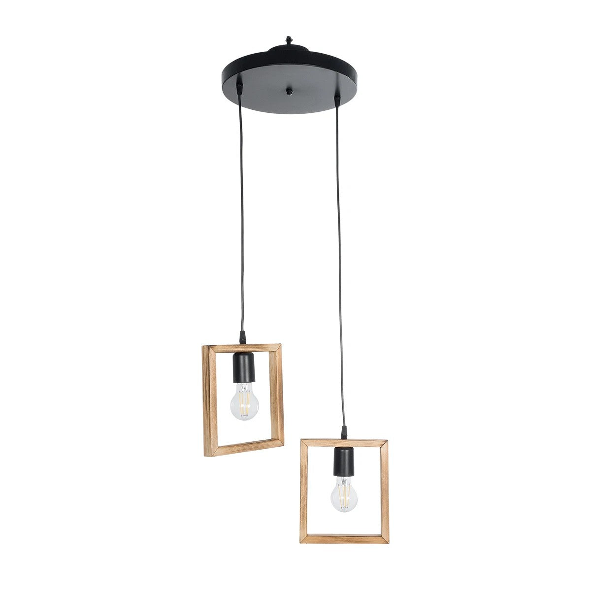GloboStar® EDISON 203-0021 Vintage Κρεμαστό Φωτιστικό Ανάρτηση Δίφωτο 2 x E27 IP20 Μπεζ Ξύλο - Μ40 x Π20 x Υ45cm - ledmania.gr