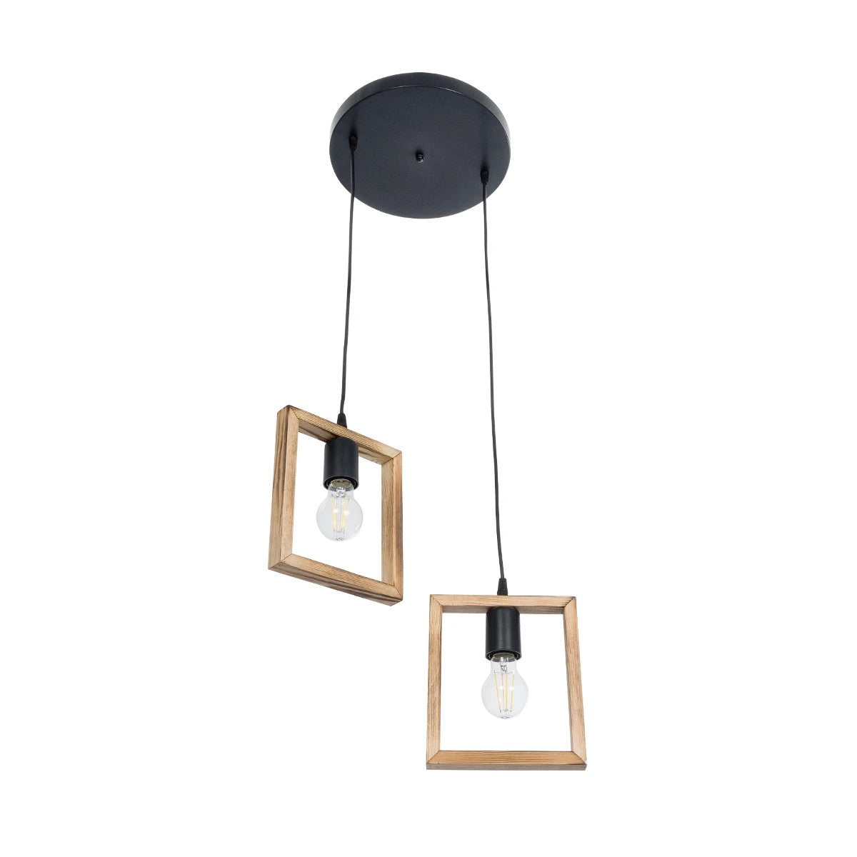 GloboStar® EDISON 203-0021 Vintage Κρεμαστό Φωτιστικό Ανάρτηση Δίφωτο 2 x E27 IP20 Μπεζ Ξύλο - Μ40 x Π20 x Υ45cm - ledmania.gr