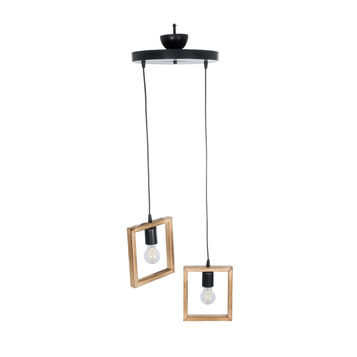 GloboStar® EDISON 203-0021 Vintage Κρεμαστό Φωτιστικό Ανάρτηση Δίφωτο 2 x E27 IP20 Μπεζ Ξύλο - Μ40 x Π20 x Υ45cm - ledmania.gr