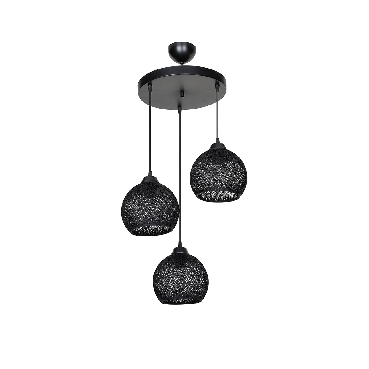GloboStar® YASAM 203-0022 Vintage Κρεμαστό Φωτιστικό Σχοινί Τρίφωτο 3 x E27 IP20 Μαύρο Σχοινί - Μ35 x Π35 x Υ80cm - ledmania.gr