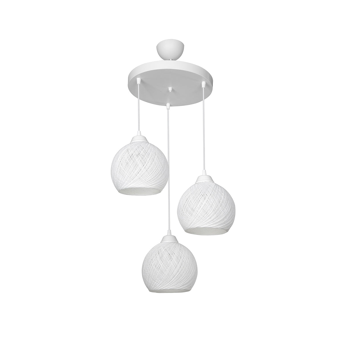 GloboStar® YASAM 203-0023 Vintage Κρεμαστό Φωτιστικό Σχοινί Τρίφωτο 3 x E27 IP20 Λευκό Σχοινί - Μ35 x Π35 x Υ80cm - ledmania.gr