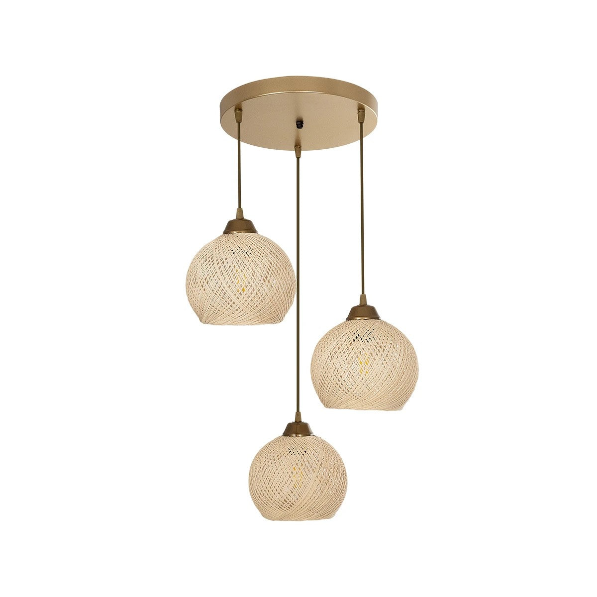 GloboStar® YASAM 203-0024 Vintage Κρεμαστό Φωτιστικό Πλέγμα Τρίφωτο 3 x E27 IP20 Μπεζ Ρατάν - Μ42 x Π42 x Υ54cm - ledmania.gr