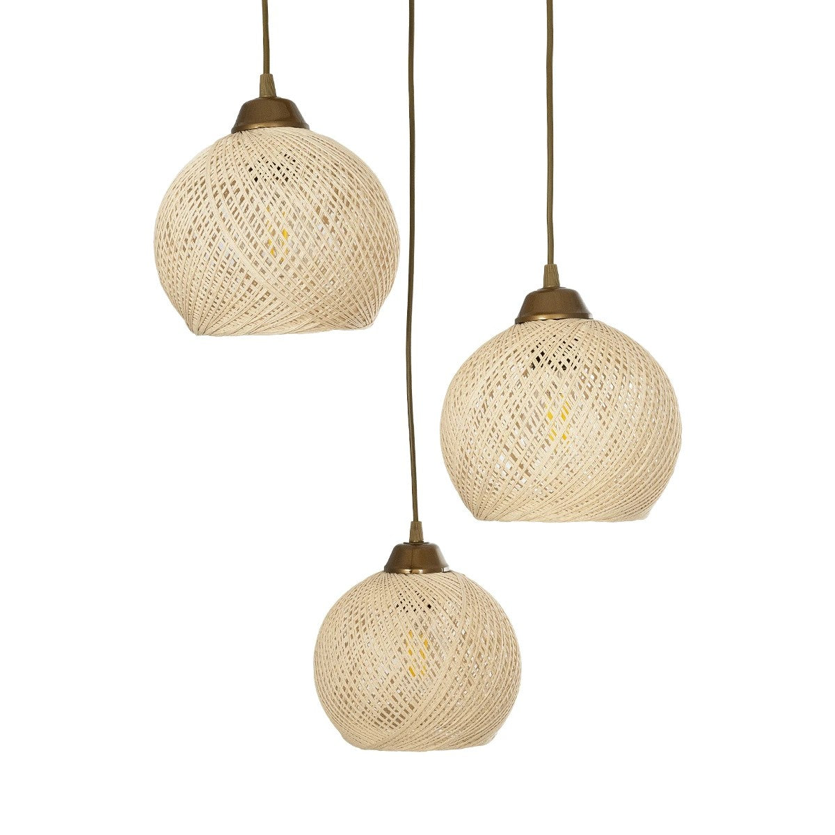 GloboStar® YASAM 203-0024 Vintage Κρεμαστό Φωτιστικό Πλέγμα Τρίφωτο 3 x E27 IP20 Μπεζ Ρατάν - Μ42 x Π42 x Υ54cm - ledmania.gr