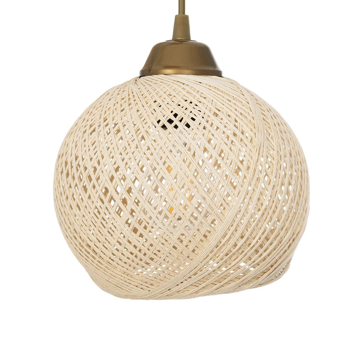 GloboStar® YASAM 203-0024 Vintage Κρεμαστό Φωτιστικό Πλέγμα Τρίφωτο 3 x E27 IP20 Μπεζ Ρατάν - Μ42 x Π42 x Υ54cm - ledmania.gr