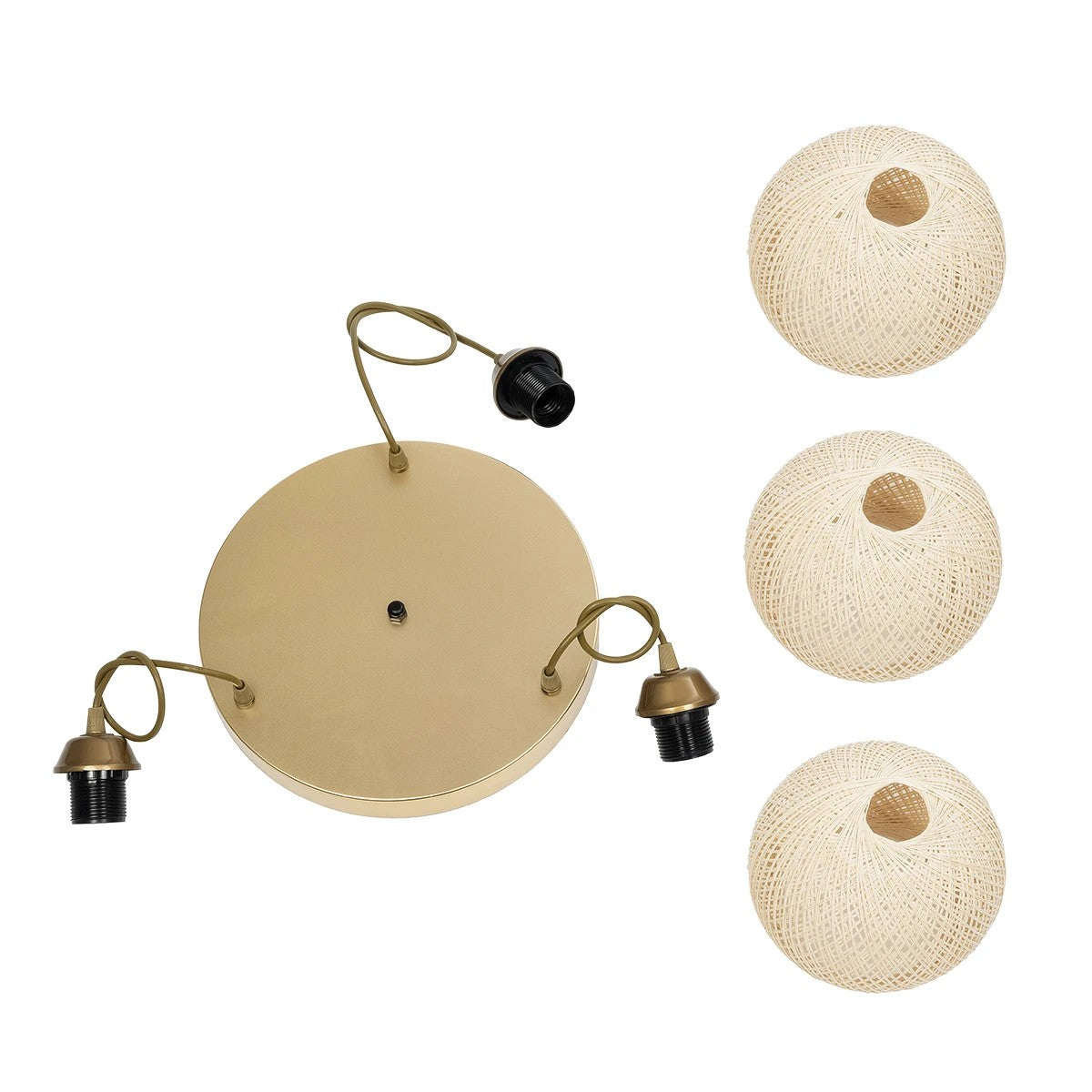 GloboStar® YASAM 203-0024 Vintage Κρεμαστό Φωτιστικό Πλέγμα Τρίφωτο 3 x E27 IP20 Μπεζ Ρατάν - Μ42 x Π42 x Υ54cm - ledmania.gr