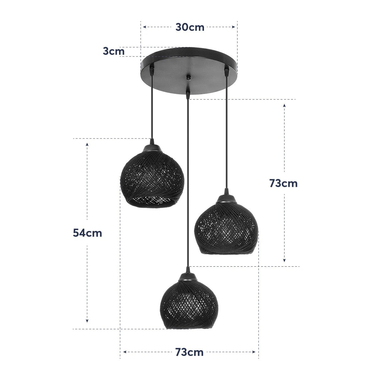 GloboStar® YASAM 203-0025 Vintage Κρεμαστό Φωτιστικό Πλέγμα Τρίφωτο 3 x E27 IP20 Καφέ Ρατάν - Μ42 x Π42 x Υ54cm - ledmania.gr