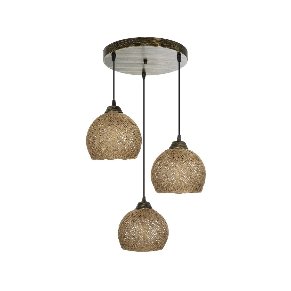 GloboStar® YASAM 203-0025 Vintage Κρεμαστό Φωτιστικό Πλέγμα Τρίφωτο 3 x E27 IP20 Καφέ Ρατάν - Μ42 x Π42 x Υ54cm - ledmania.gr